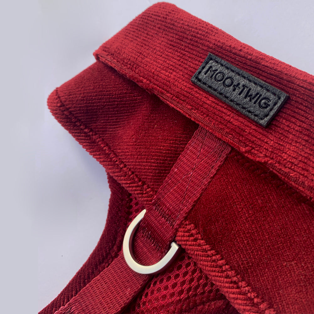 Dog Harness Australia Made From Corduroy with Bow Tie Ruby Red