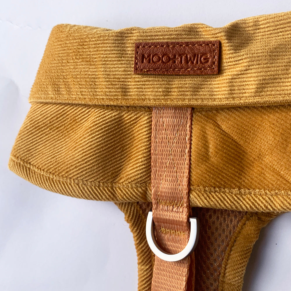 Stylish Dog Harness Australia Made From Corduroy with Bow Tie Mustard Yellow