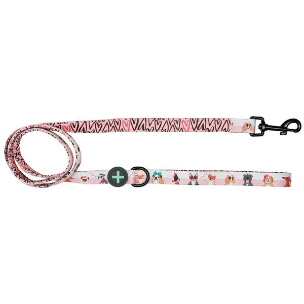 Girly Pink Neoprene Dog Leash with Hearts Dachshunds, Cavoodles, Corgis, Cavalier King Charles Spaniels and other dogs with hearts designed in Australia