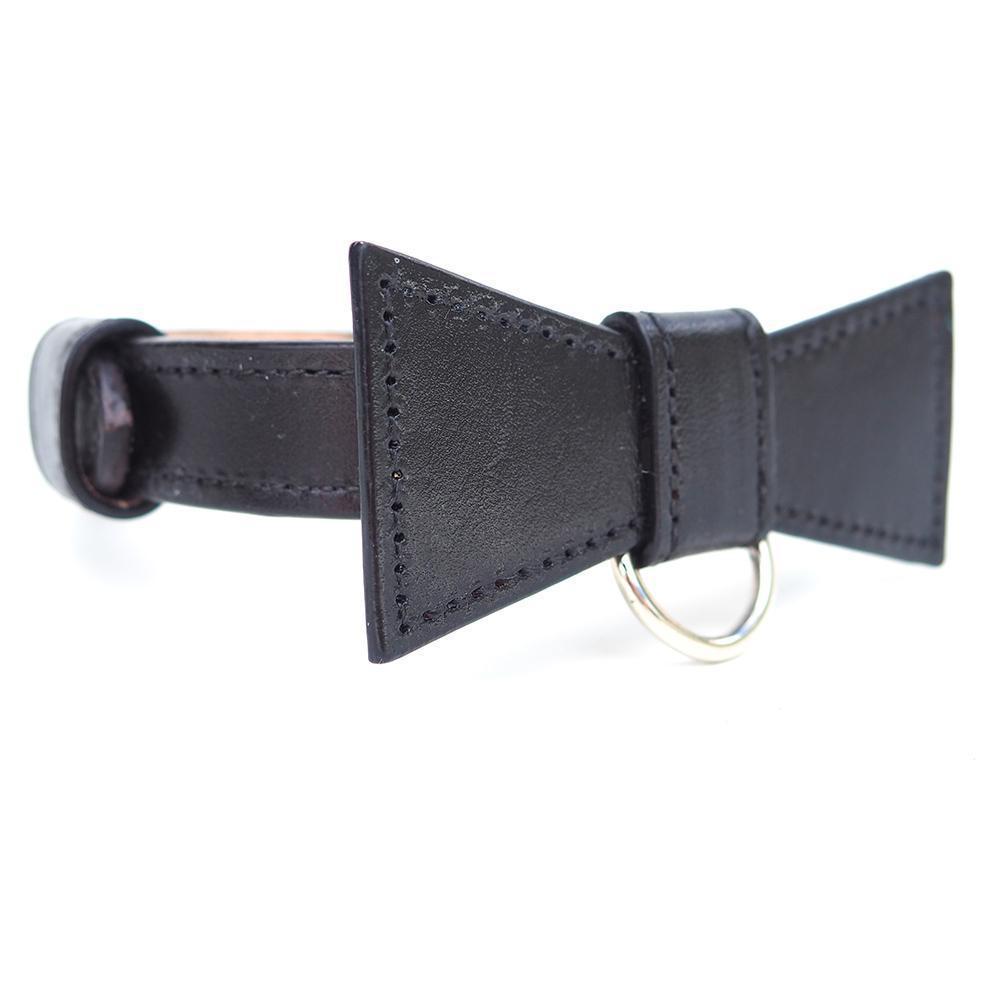 All black Custom Leather Dog Collar with Bow Tie and Monogram - Bespoke Leather Dog Collar Made in Australia