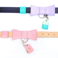 Pretty Custom Leather Dog Collar with Bow Tie and Monogram - Bespoke Leather Dog Collar Made in Australia
