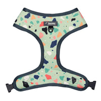 Green Reversible Dog Harness with Nature and Terazzo Print, Dog Harness Australia, Green Dog Harness for small and medium dogs