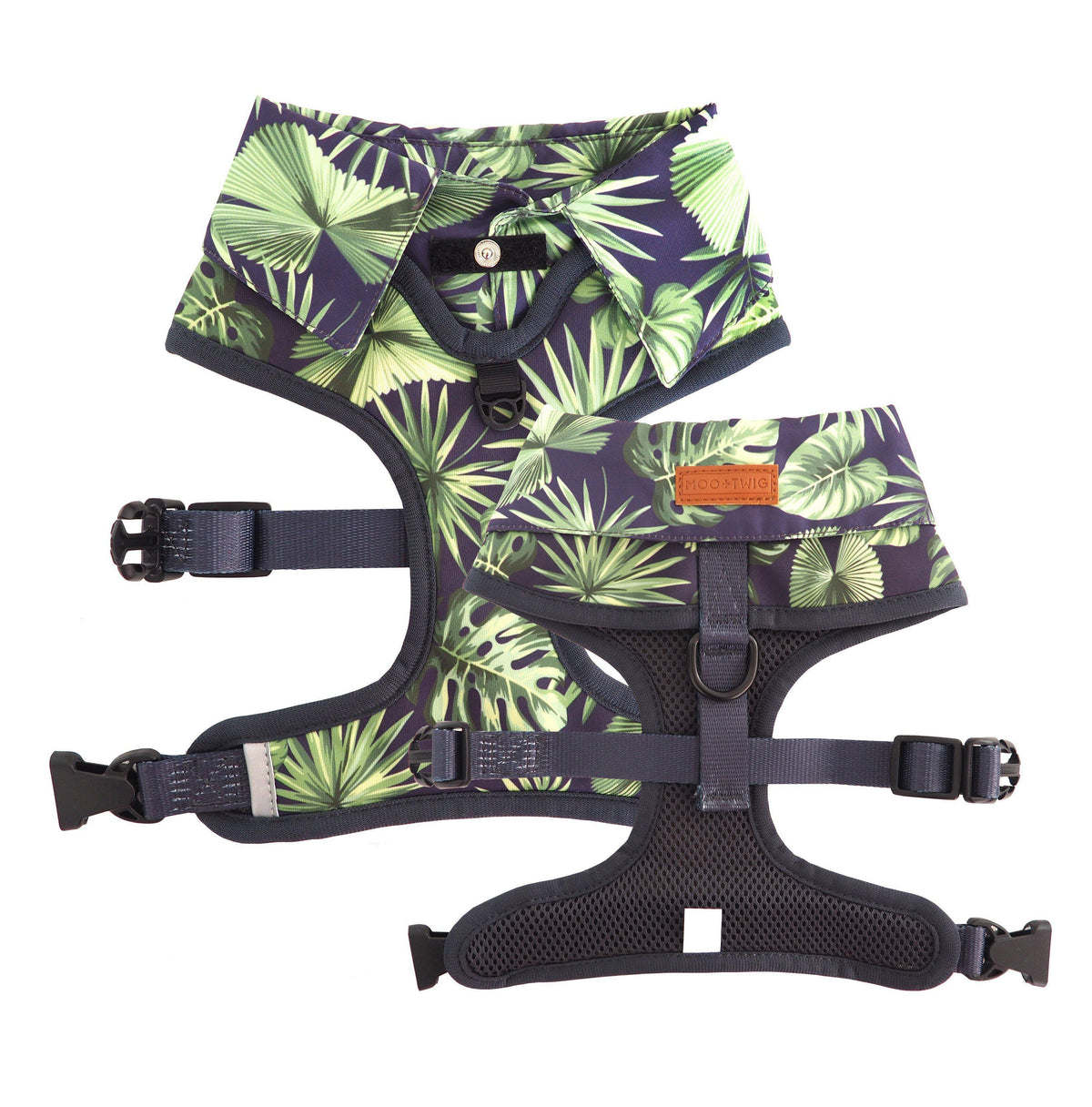 Dog Harness Shirt with tropical print and bow tie designed in Australia