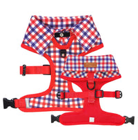 Checkered Blue Red White Shirt Dog Harness with Bow Tie Designed in Australia