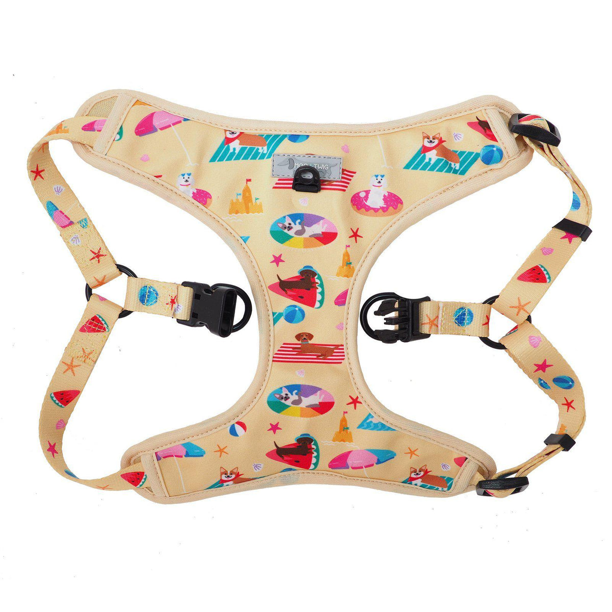Step In Dog Harness - Yellow No Choke Dog Harness Designed in Australia with Dog Print all over. Summer step in dog harness. 