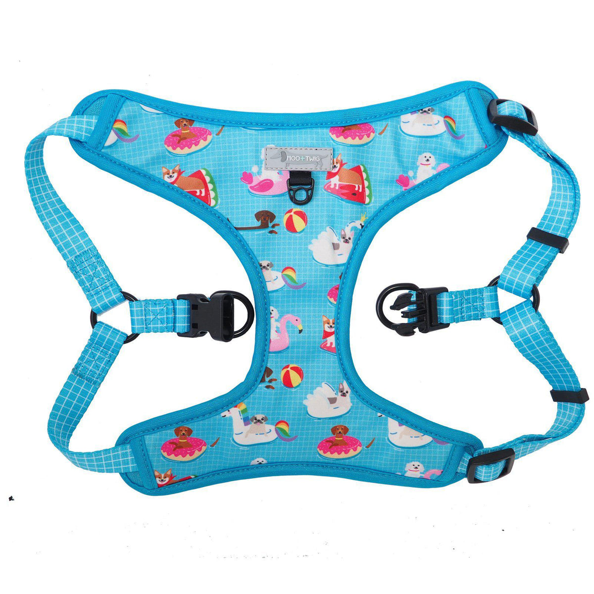 Blue Pool Float Step In Dog Harness, Summer Dog Harness. Easy No Choke Step In dog Harness. 