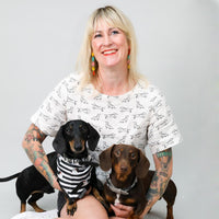 Natural Linen Dachshund Print Top - Woman wearing dachshund shirt - Linen Boxy Blouse with Dachshund Print - Dachshund Blouse